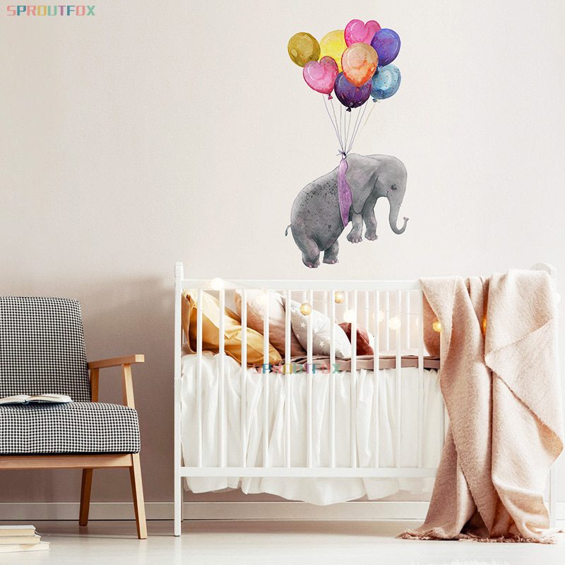 Animal Cartoon Wall Stickers For Kids Rooms Balloon Bunny Decorative 3D Wall Stickers For Children Rooms Large Kids Wall Decals
