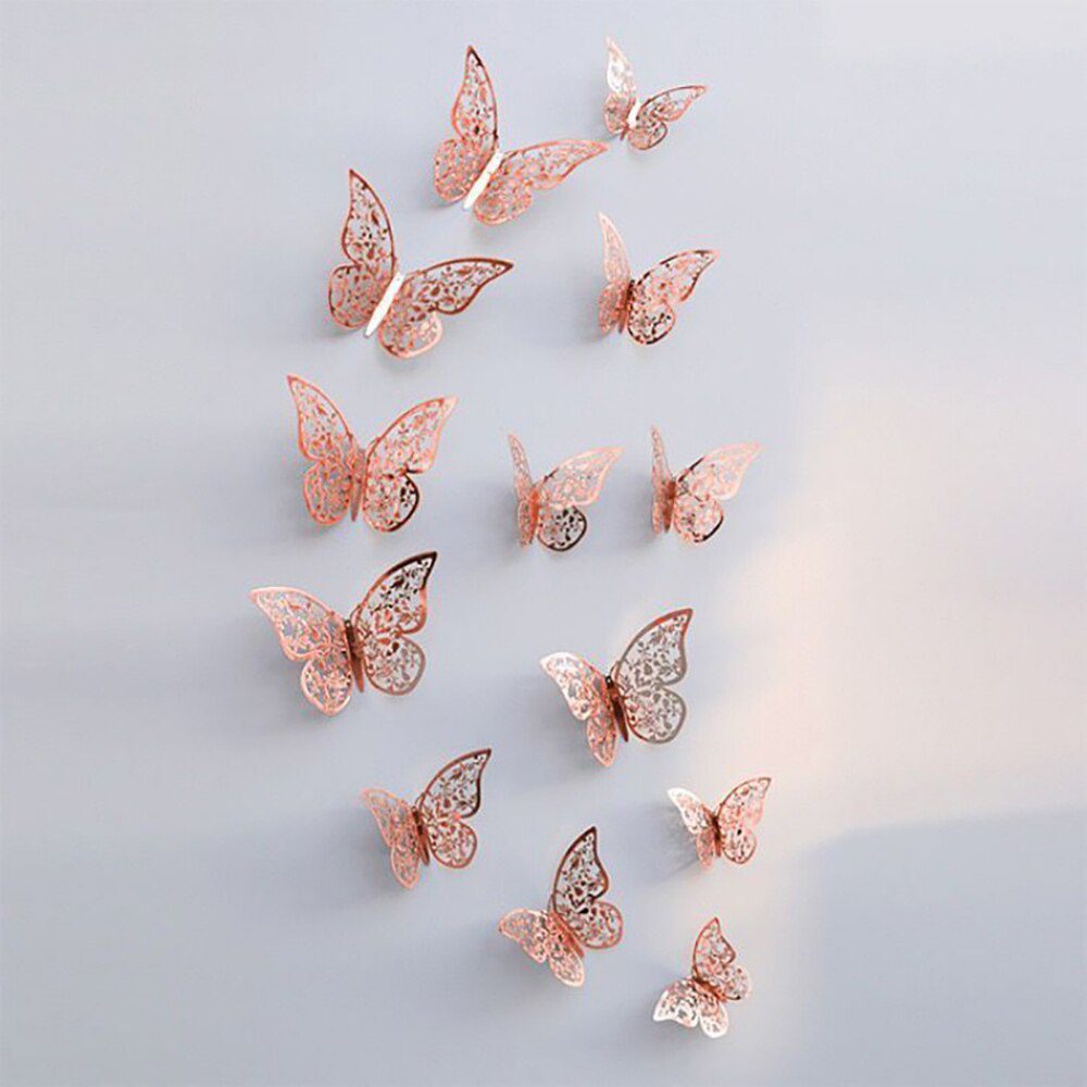 12Pcs 4D Hollow Butterfly Wall Sticker DIY Home Decoration Wall Stickers wedding Party Wedding Decors Butterfly Kids Room Decors