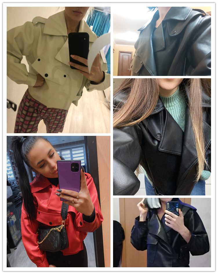 Ailegogo New Arrival Winter Autumn 2021 Women's Leather Wallet Campera Chaqueta Cuero Mujer Modis Coat Women Veste Cuir De Couro