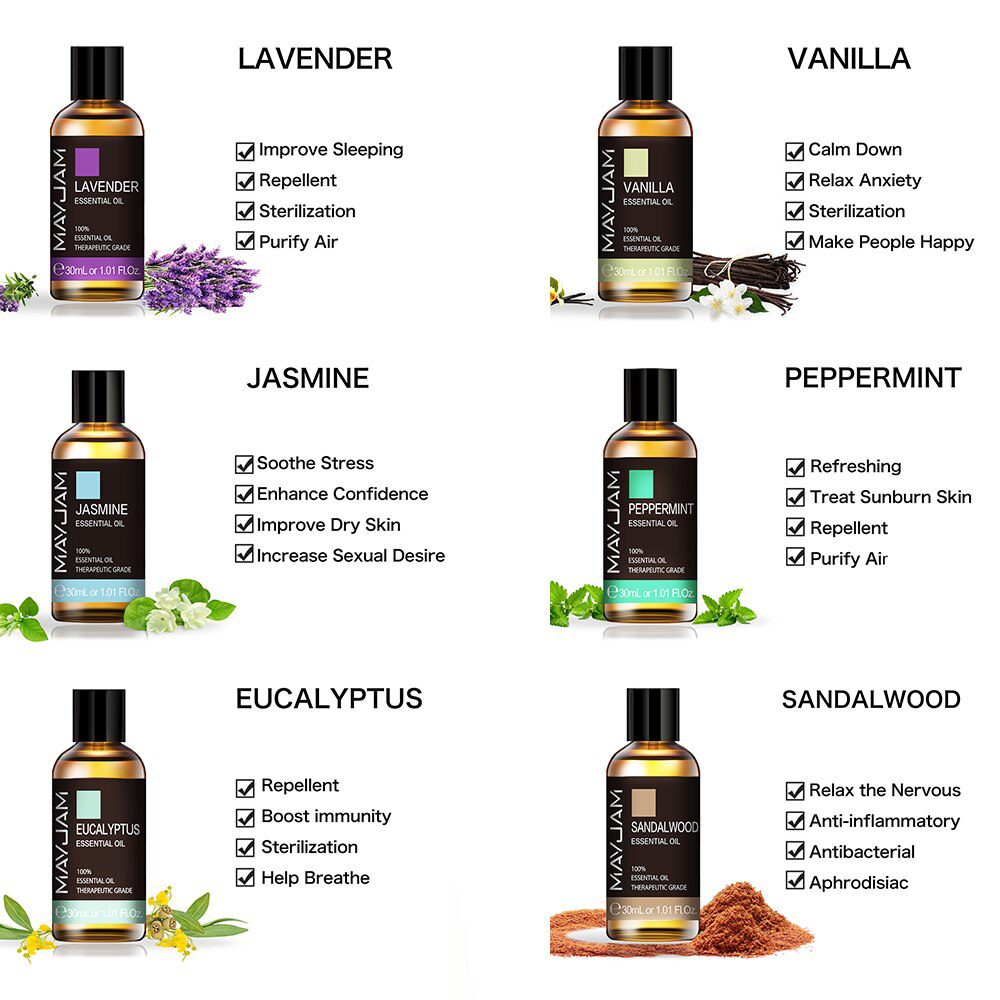 10ml 30ml 100ml with Dropper Jasmine Lavender Eucalyptus Mint Vanilla Pure Natural Essential Oils Ylang Ylang Tea Tree Aroma Oil 10ml 30ml 100ml with Dropper Jasmine Lavender Eucalyptus Mint Vanilla Pure Natural Essential Oils Ylang Ylang Tea Tree Aroma Oil