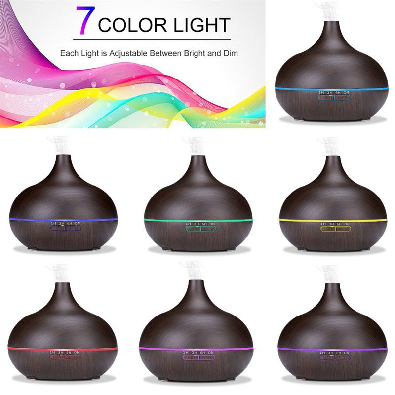 550ml Aromatherapy Essential Oil Diffuser Wood Grain Remote Control Ultrasonic Air Humidifier Cool Mister with 7 Color LED Light