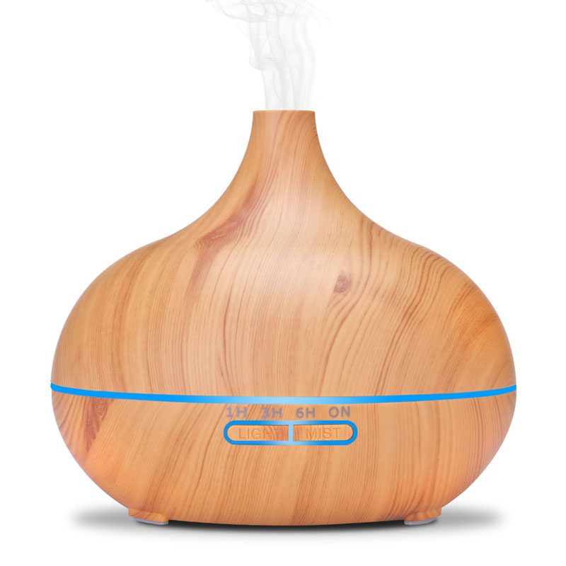 550ml Aromatherapy Essential Oil Diffuser Wood Grain Remote Control Ultrasonic Air Humidifier Cool Mister with 7 Color LED Light