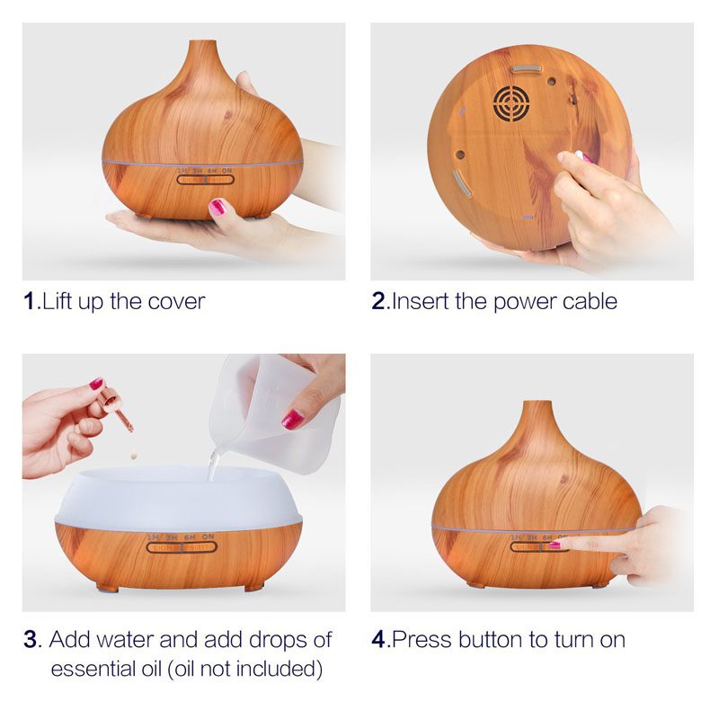 550ml Aromatherapy Essential Oil Diffuser Wood Grain Remote Control Ultrasonic Air Humidifier Cool Mister with 7 Color LED Light