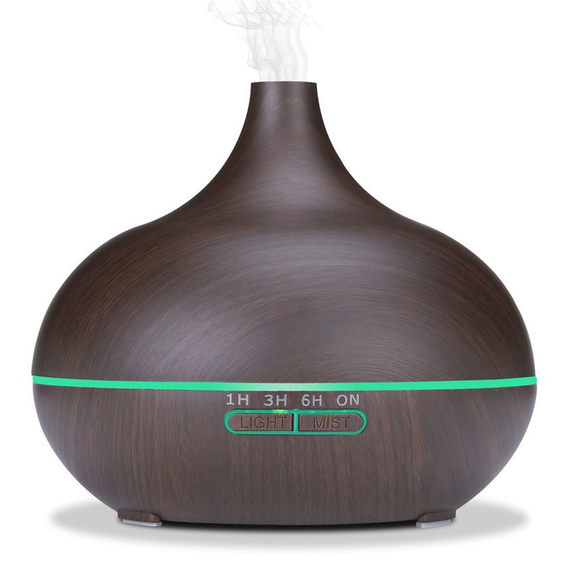 550ml Aromatherapy Essential Oil Diffuser Wood Grain Remote Control Ultrasonic Air Humidifier Cool Mister with 7 Color LED Light