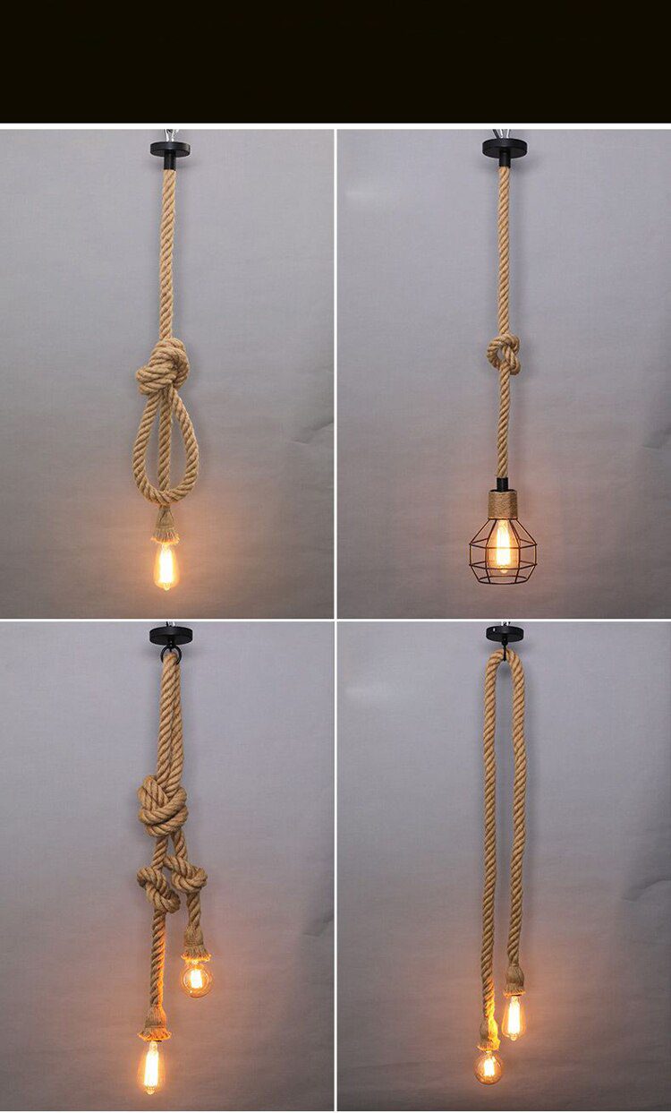 Vintage Hemp Rope Pendant Lights Attic Personality Industrial E27 Indoor Lightings For Loft/Living Room/Bar Retro Hanging Lamp