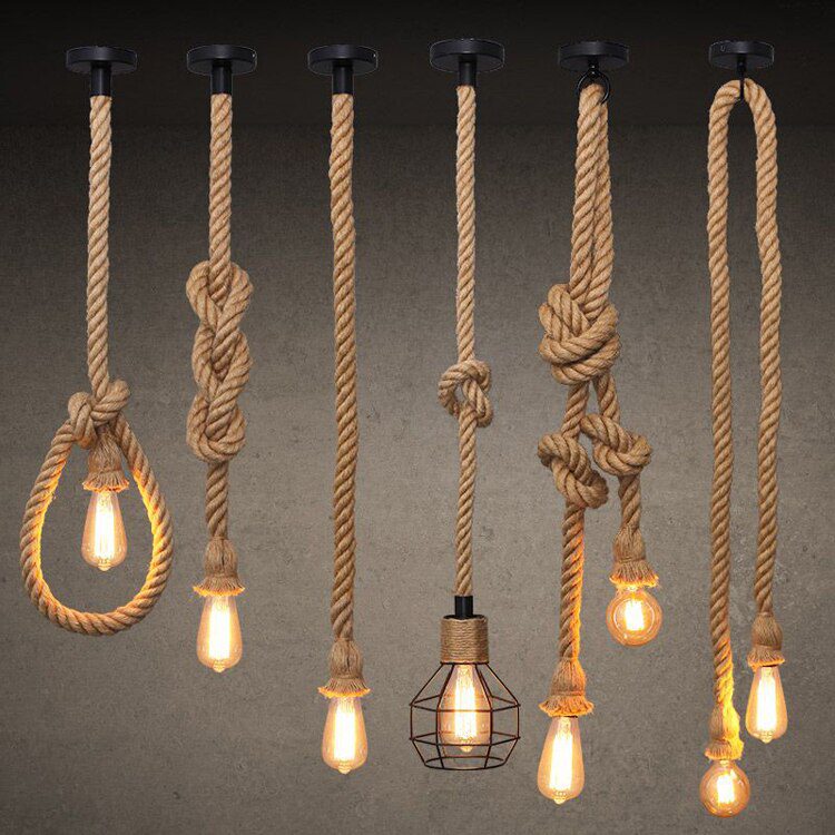 Vintage Hemp Rope Pendant Lights Attic Personality Industrial E27 Indoor Lightings For Loft/Living Room/Bar Retro Hanging Lamp