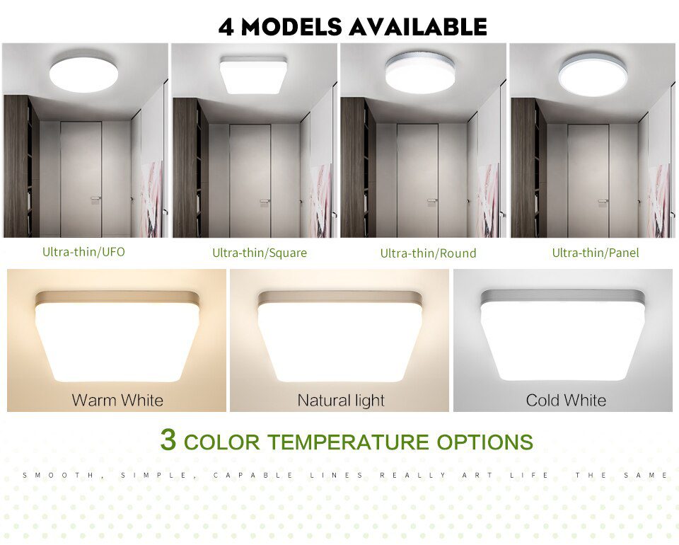 LED Ceiling Lamp Home Modern Panel Light Natural White Warm Cold White Round Square Ceiling Lights Living Room Bedroom Kitchen