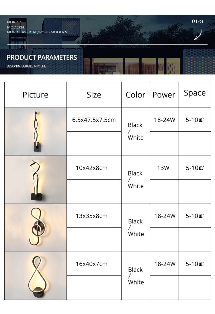 Modern Minimalist Wall Lamps Living Room Bedroom Bedside 16W AC96V-260V LED Indoor black white Lamp Aisle Lighting decoration