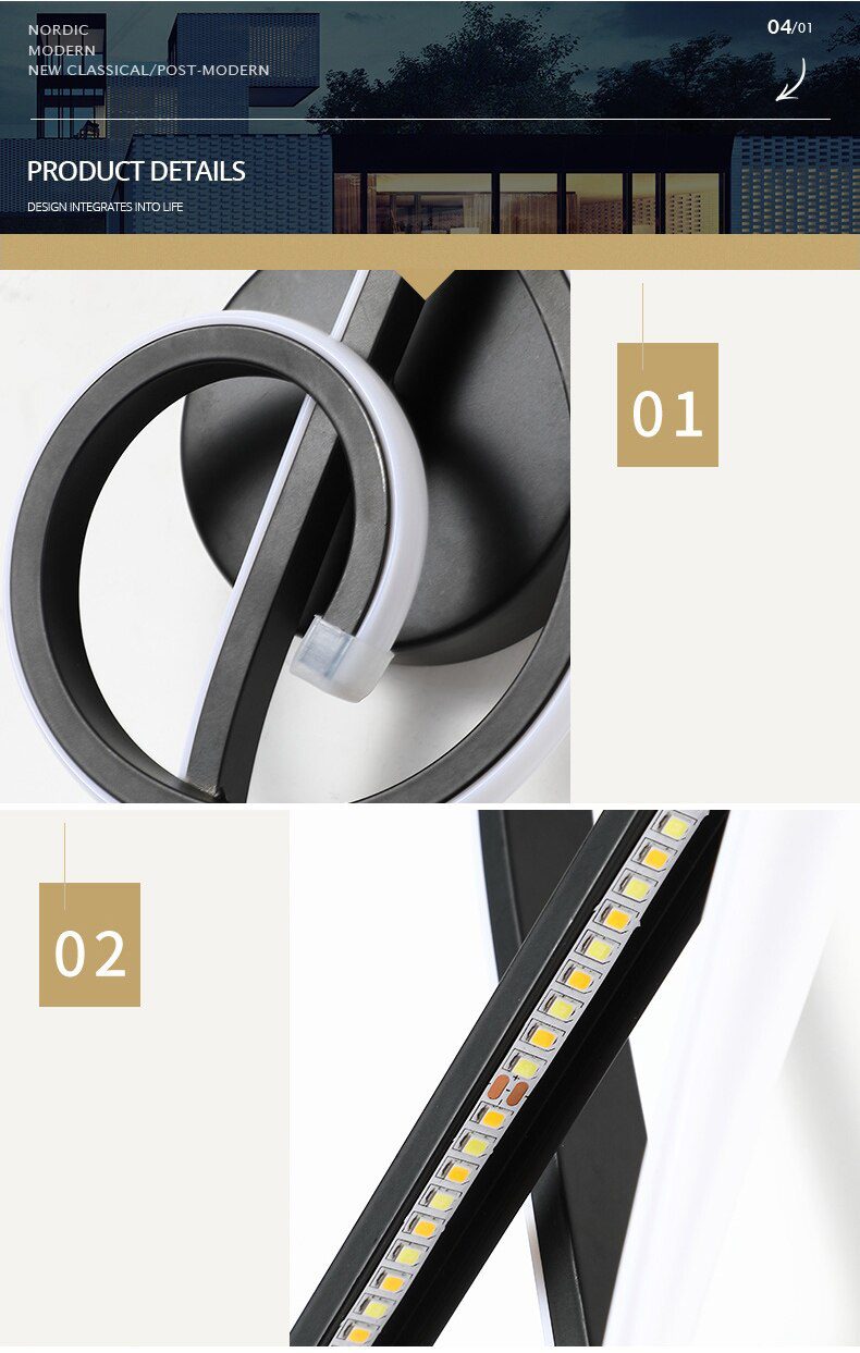 Modern Minimalist Wall Lamps Living Room Bedroom Bedside 16W AC96V-260V LED Indoor black white Lamp Aisle Lighting decoration