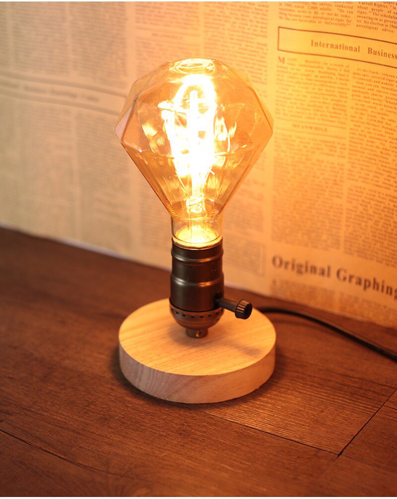 220V 110V Retro Wood Table Lamp E27 Socket Vintage Desk Lamp Base Holder EU Plug Bedside Lamp Decor Wooden Base Table Light
