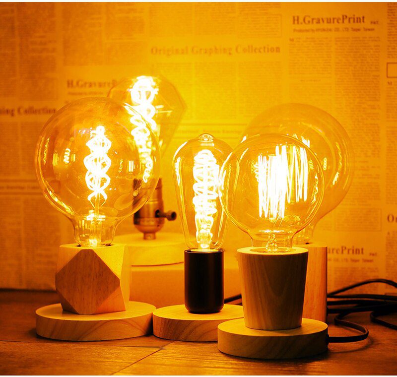 220V 110V Retro Wood Table Lamp E27 Socket Vintage Desk Lamp Base Holder EU Plug Bedside Lamp Decor Wooden Base Table Light