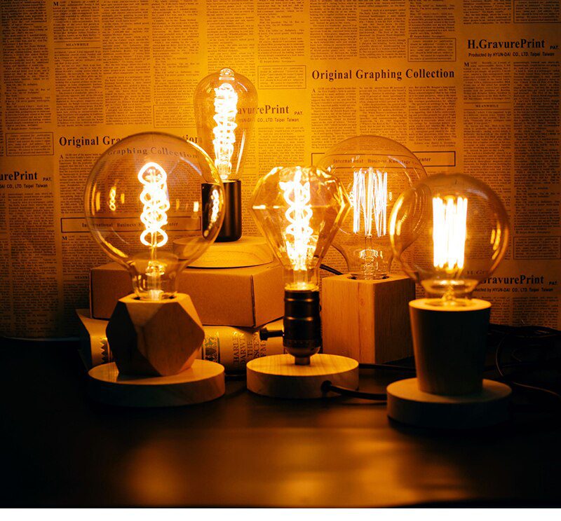 220V 110V Retro Wood Table Lamp E27 Socket Vintage Desk Lamp Base Holder EU Plug Bedside Lamp Decor Wooden Base Table Light