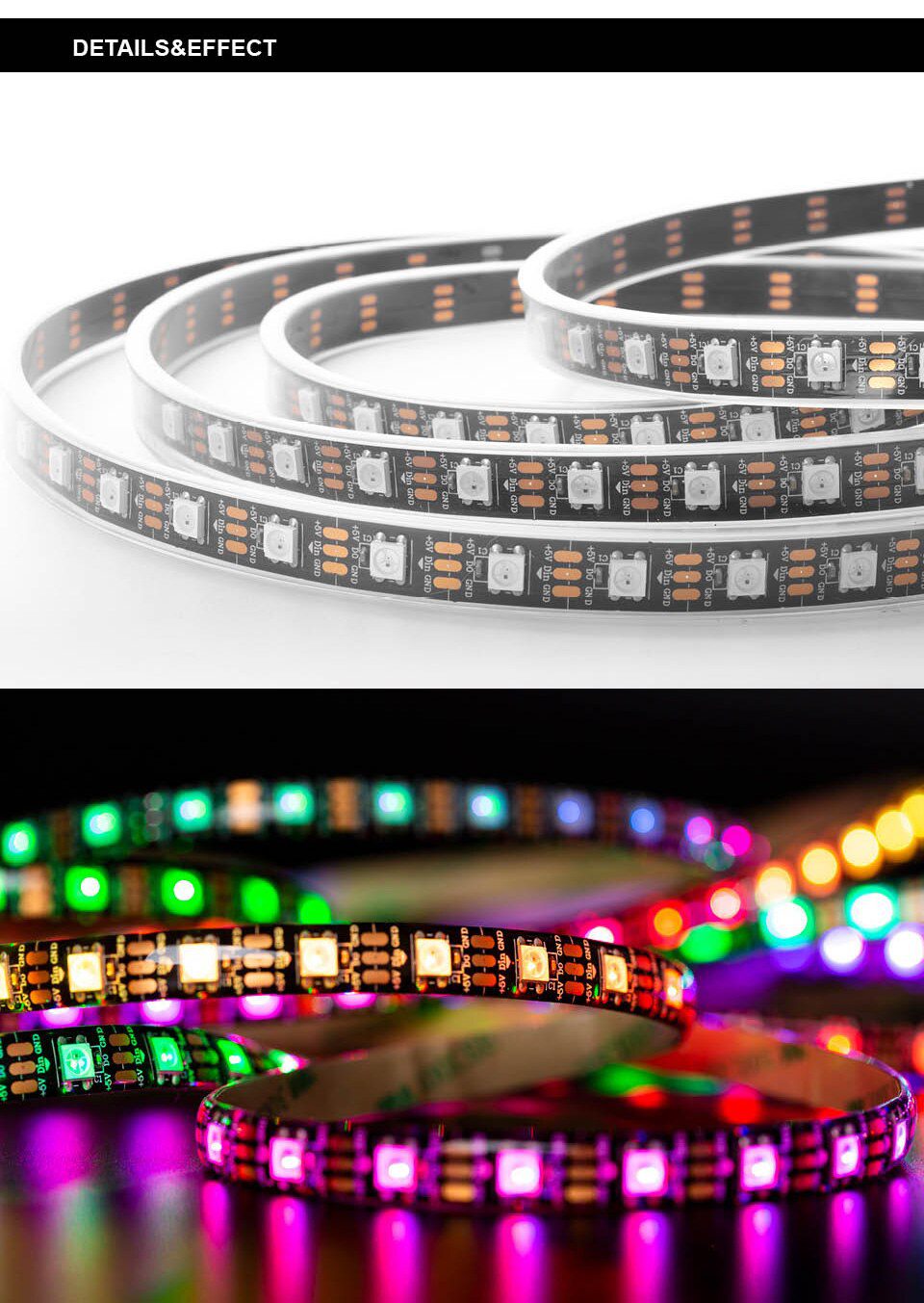 1m 2m 4m 5m WS2812B Led Lights WS2812 RGB Led Strip Light Individually Addressable Led Light Strip Black White PCB IP30 65 67 5V