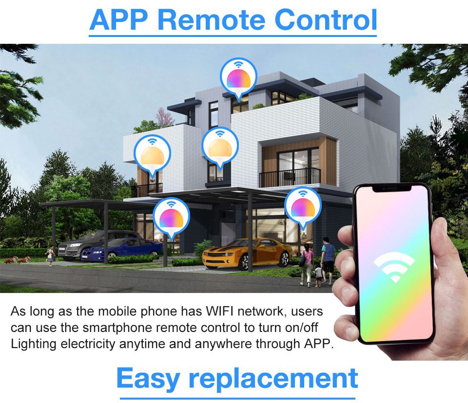 15W WiFi Smart Light Bulb B22 E27 LED RGB Lamp Work with Alexa/Google Home 85-265V RGB+White Dimmable Timer Function Magic Bulb