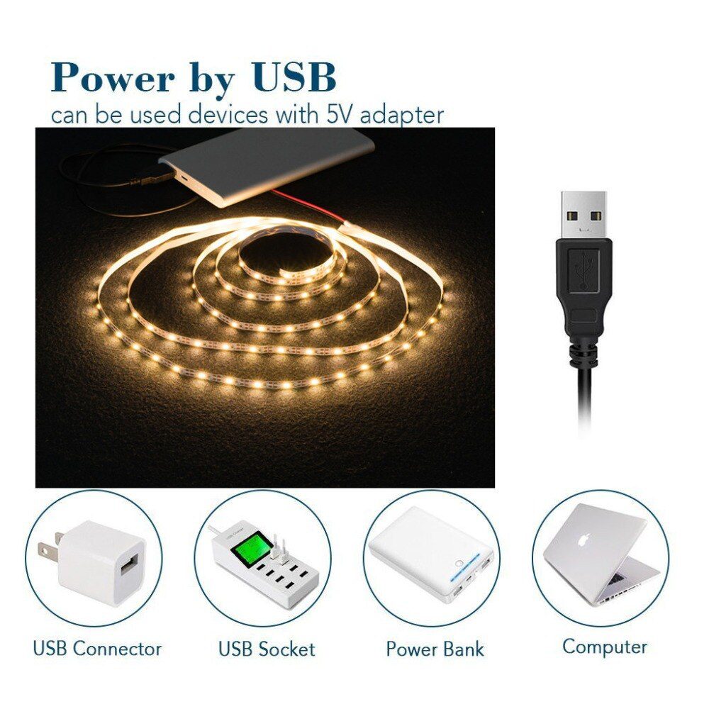 WELPUR battery 5V USB LED Strip 2835 DC LED Light Flexible 50CM 1M 2M 3M 5M white warm For TV Background Lighting Night light