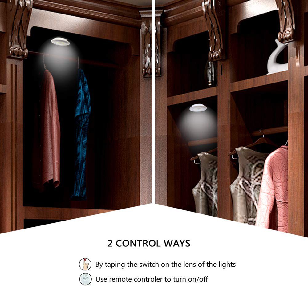 3W Super Bright Cob Under Cabinet Light LED Wireless Remote Control Dimmable Wardrobe Night Lamp Home Bedroom Closet Kitchen