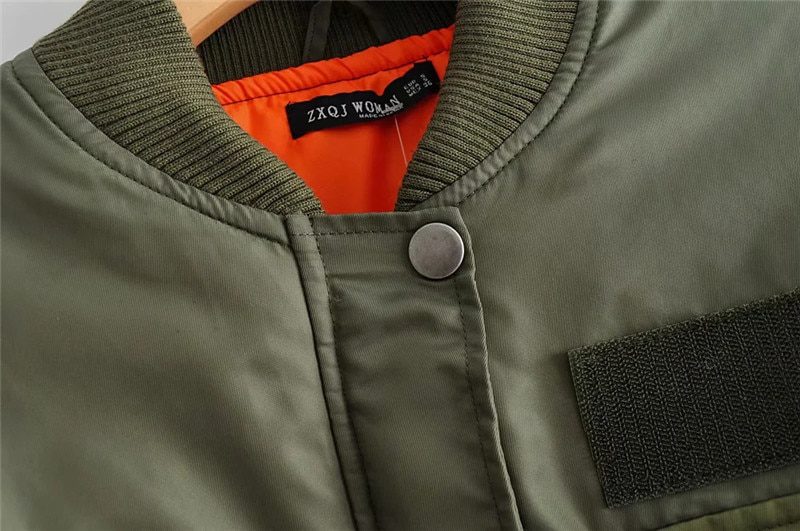 2020 stylish lady autumn winter za green short jackets women fashion long sleeve zipper bomber jacket outwear women's coat