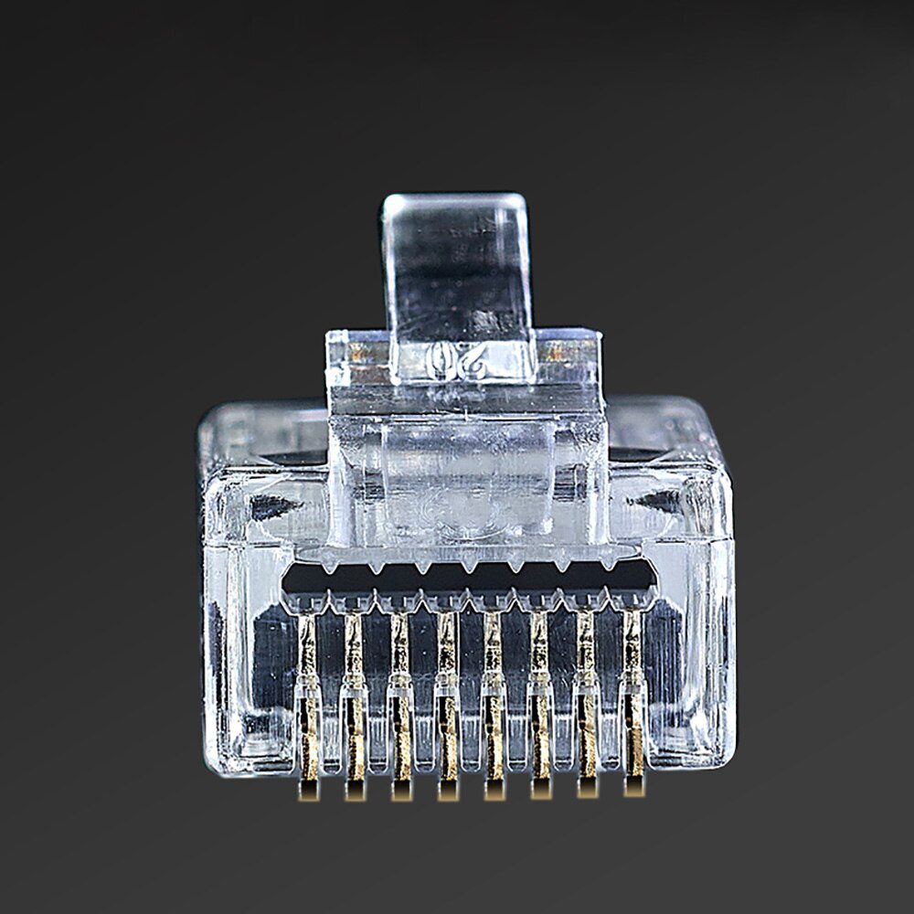 OULLX 20/50/100pcs RJ45 Connector 6U Gold PlatedPass Through Ethernet Cables Module Plug Network RJ-45 Crystal Heads Cat5 Cat5e