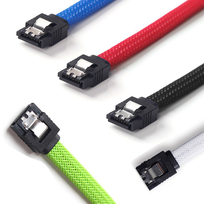 1pcs/3pcs 50cm Sata3 7pin Data Cables 6gb/s Ssd Cable Hdd Hard Disk Drive Cord Line With Nylon Braid White Red Color Sleeved