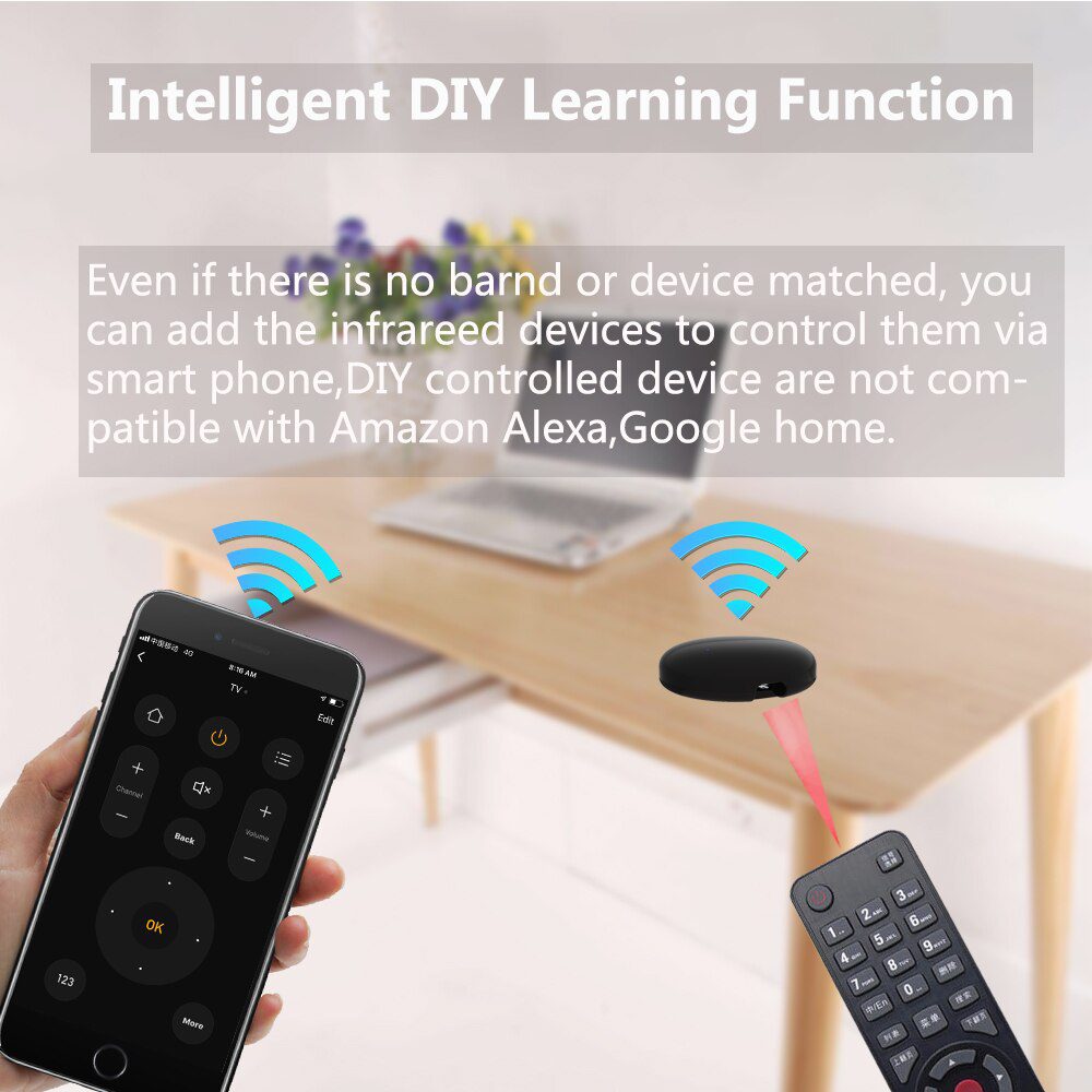 Smart Universal IR Remote WiFi Tuya for Smart Home Control for TV DVD AUD AC Air Conditioner Works with Alexa Google Home