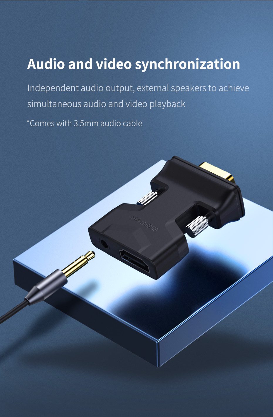 Hagibis HDMI-compatible to VGA Adapter with Audio Port Female Video Converter 3.5mm for PS4 Laptop PC TV Box Monitor Projector