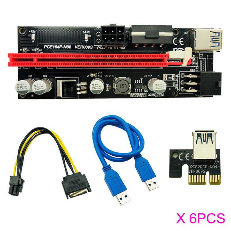 6pcs Newest VER009 USB 3.0 PCI-E Riser VER 009S Express 1X 4x 8x 16x Extender Riser Adapter Card SATA 15pin to 6 pin Power Cable 6pcs Newest VER009 USB 3.0 PCI-E Riser VER 009S Express 1X 4x 8x 16x Extender Riser Adapter Card SATA 15pin to 6 pin Power Cable