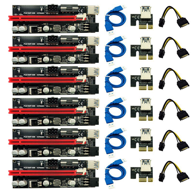 6pcs Newest VER009 USB 3.0 PCI-E Riser VER 009S Express 1X 4x 8x 16x Extender Riser Adapter Card SATA 15pin to 6 pin Power Cable 6pcs Newest VER009 USB 3.0 PCI-E Riser VER 009S Express 1X 4x 8x 16x Extender Riser Adapter Card SATA 15pin to 6 pin Power Cable