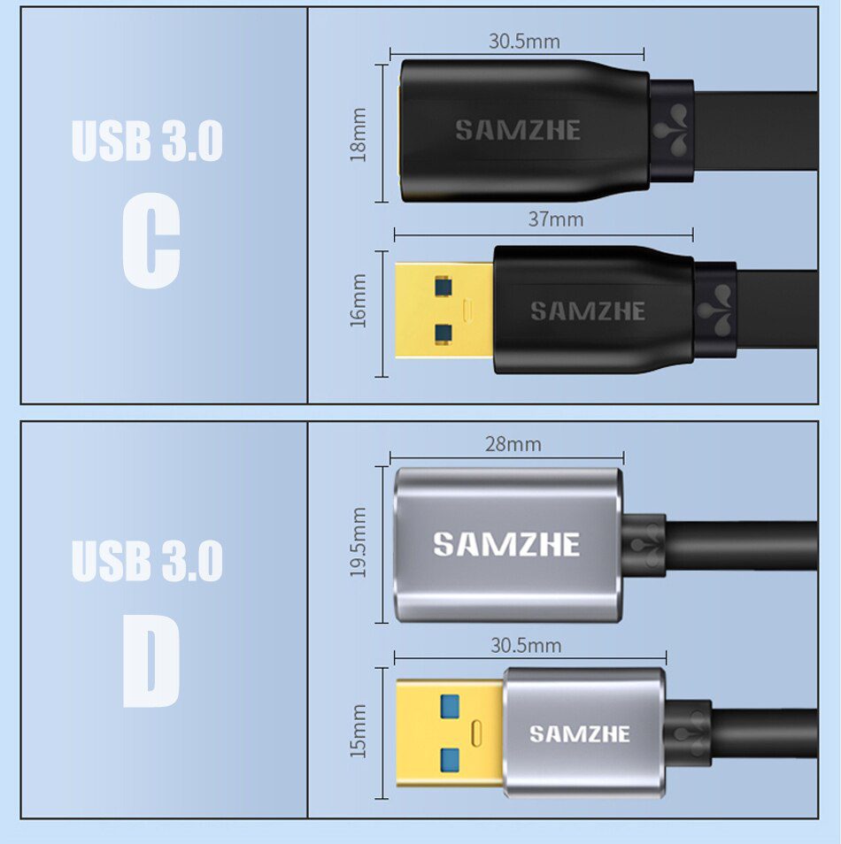 SAMZHE USB 3.0 Extension Male to Female 2.0 Extender Cable For PC TV PS4 Computer Laptop Extender