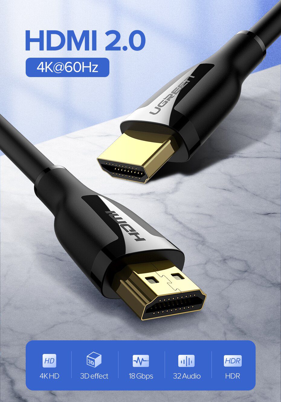 Ugreen HDMI Cable 4K 2.0 Cable for Apple TV PS4 Splitter Switch Box HDMI to HDMI Cable 60Hz Video Audio Cabo Cord Cable HDMI 4K