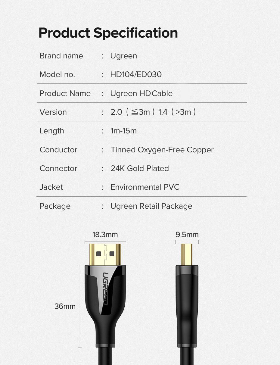 Ugreen HDMI Cable 4K 2.0 Cable for Apple TV PS4 Splitter Switch Box HDMI to HDMI Cable 60Hz Video Audio Cabo Cord Cable HDMI 4K