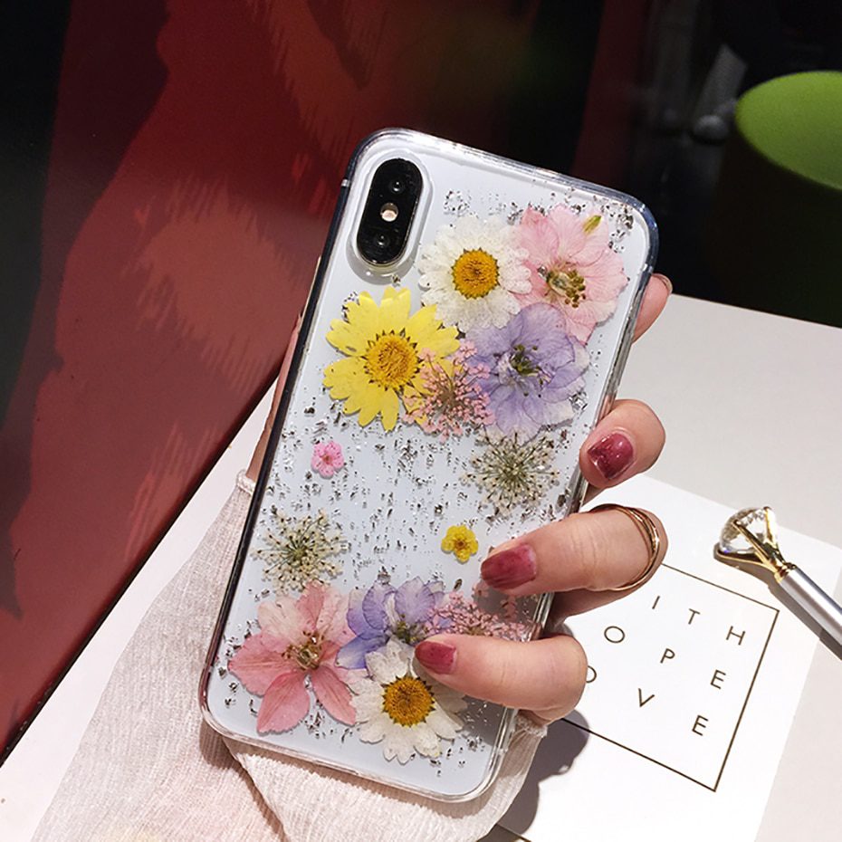 Qianliyao Dried Flower Silver foil Clear Phone Cases For iPhone 12 11 Pro Max XS Max XR X 6 6S 7 8 Plus SE Soft Silicone Cover