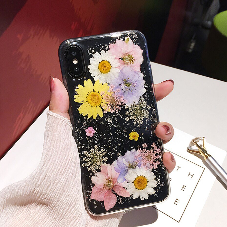Qianliyao Dried Flower Silver foil Clear Phone Cases For iPhone 12 11 Pro Max XS Max XR X 6 6S 7 8 Plus SE Soft Silicone Cover