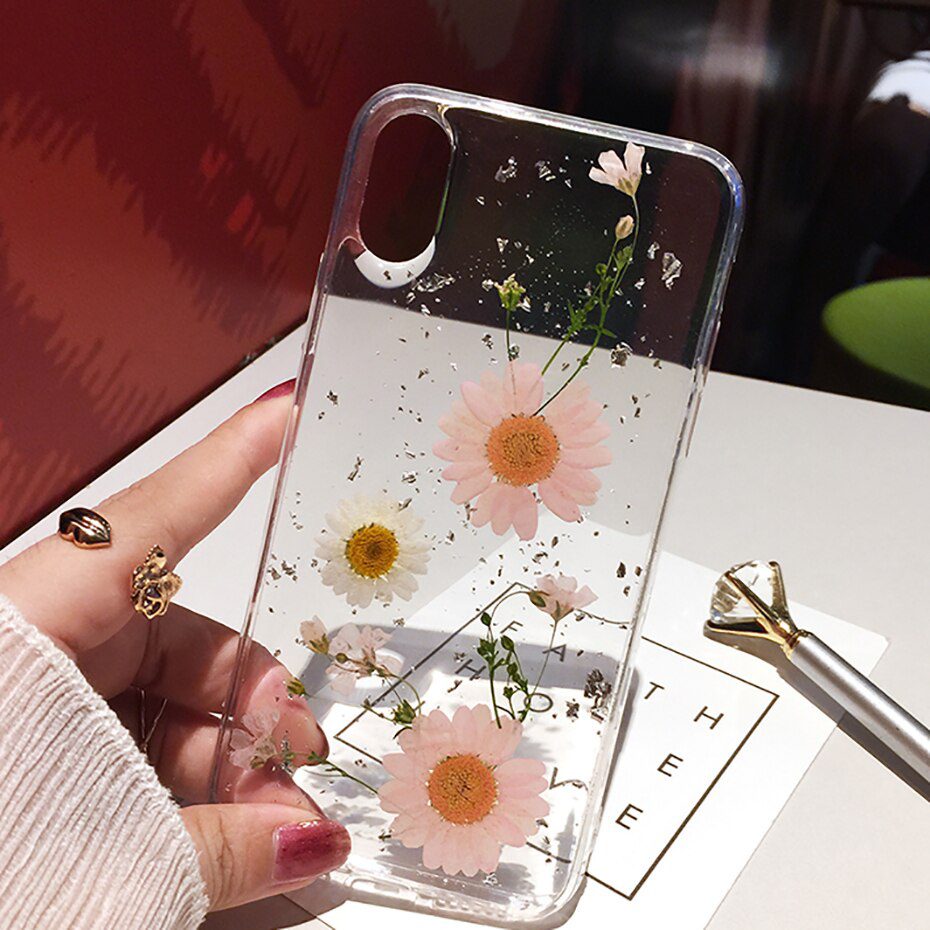 Qianliyao Dried Flower Silver foil Clear Phone Cases For iPhone 12 11 Pro Max XS Max XR X 6 6S 7 8 Plus SE Soft Silicone Cover