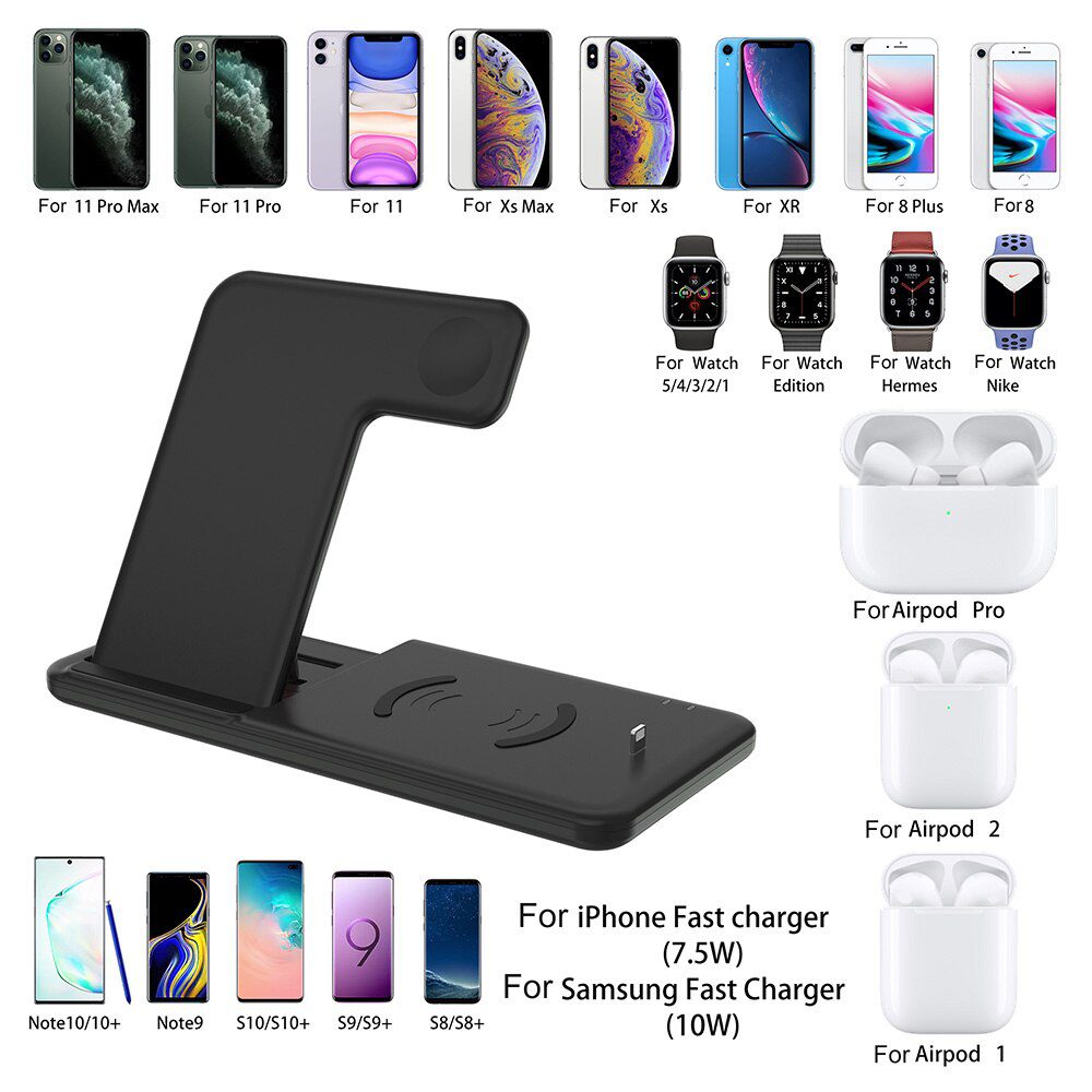 15W Qi Fast Wireless Charger Stand For iPhone 11 XR X 8 Apple Watch 4 in 1 Foldable Charging Dock Station for Airpods Pro iWatch