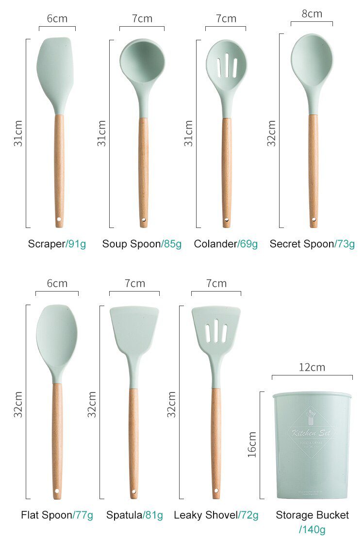 Silicone Kitchenware Cooking Utensils Set Non-stick Cookware Spatula Shovel Egg Beaters Wooden Handle Kitchen Cooking Tool Set Silicone Kitchenware Cooking Utensils Set Non-stick Cookware Spatula Shovel Egg Beaters Wooden Handle Kitchen Cooking Tool Set