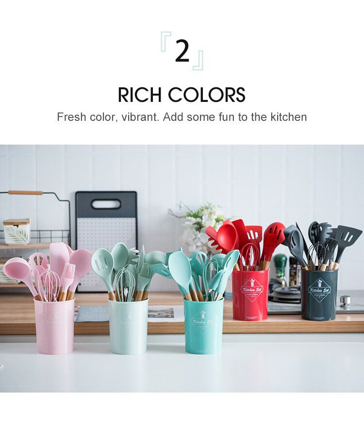 Silicone Kitchenware Cooking Utensils Set Non-stick Cookware Spatula Shovel Egg Beaters Wooden Handle Kitchen Cooking Tool Set Silicone Kitchenware Cooking Utensils Set Non-stick Cookware Spatula Shovel Egg Beaters Wooden Handle Kitchen Cooking Tool Set