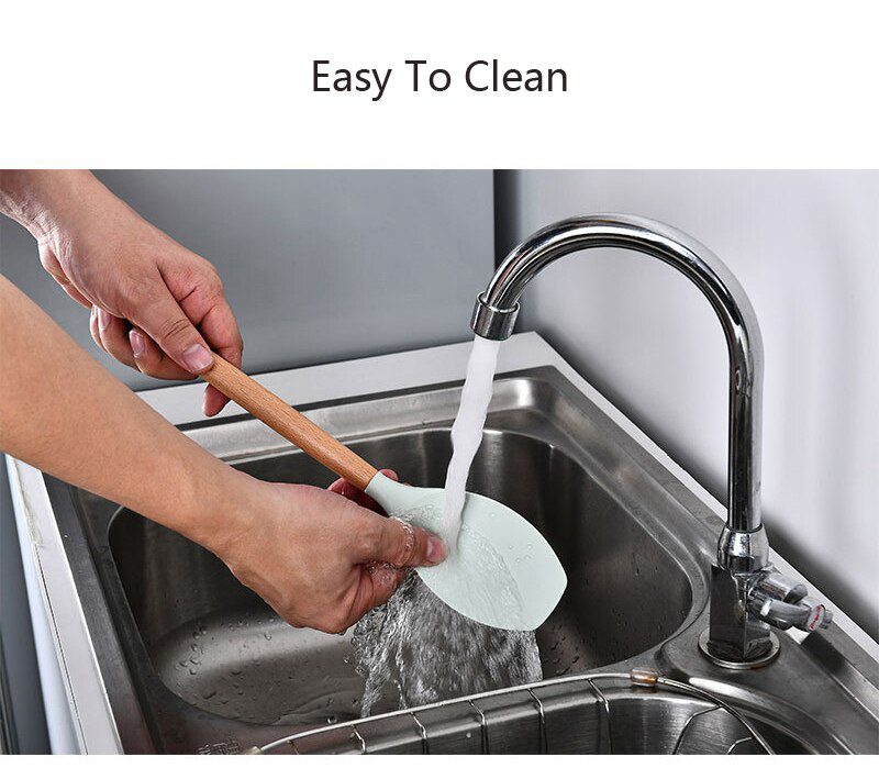 Silicone Kitchenware Cooking Utensils Set Non-stick Cookware Spatula Shovel Egg Beaters Wooden Handle Kitchen Cooking Tool Set Silicone Kitchenware Cooking Utensils Set Non-stick Cookware Spatula Shovel Egg Beaters Wooden Handle Kitchen Cooking Tool Set