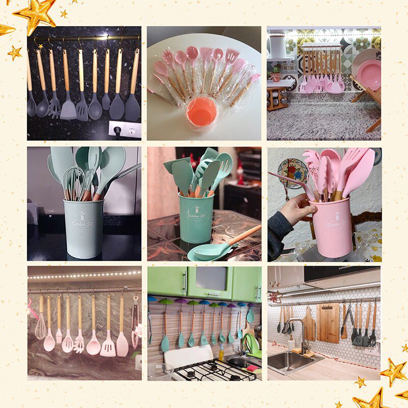 Silicone Kitchenware Cooking Utensils Set Non-stick Cookware Spatula Shovel Egg Beaters Wooden Handle Kitchen Cooking Tool Set Silicone Kitchenware Cooking Utensils Set Non-stick Cookware Spatula Shovel Egg Beaters Wooden Handle Kitchen Cooking Tool Set