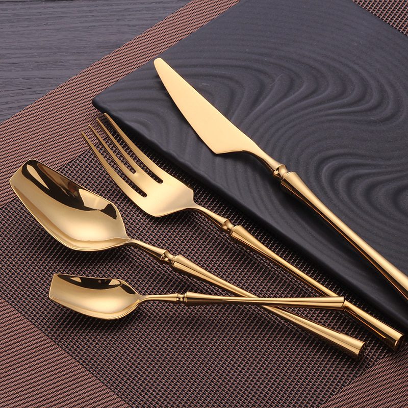 Cutlery Set Mirror Gold Cutlery Set Stainless Steel Dinnerwar Steel Gold Forks Spoons Knives Steel Cutlery Set Silverware Set