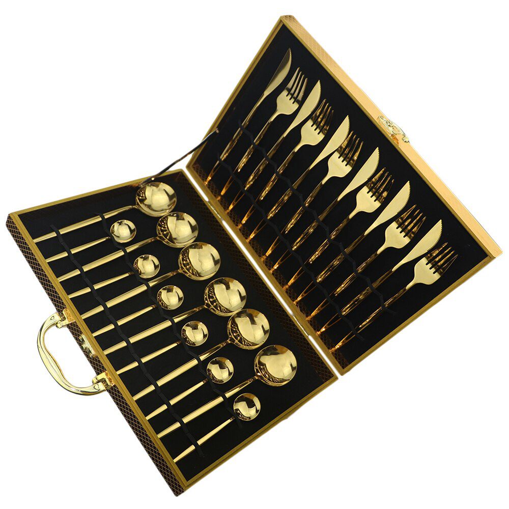 24pcs Black Western Dinnerware Set Stainless Steel Cutlery Set Fork Knife Spoon Tableware Set Flatware Set Silverware Set 24pcs Black Western Dinnerware Set Stainless Steel Cutlery Set Fork Knife Spoon Tableware Set Flatware Set Silverware Set