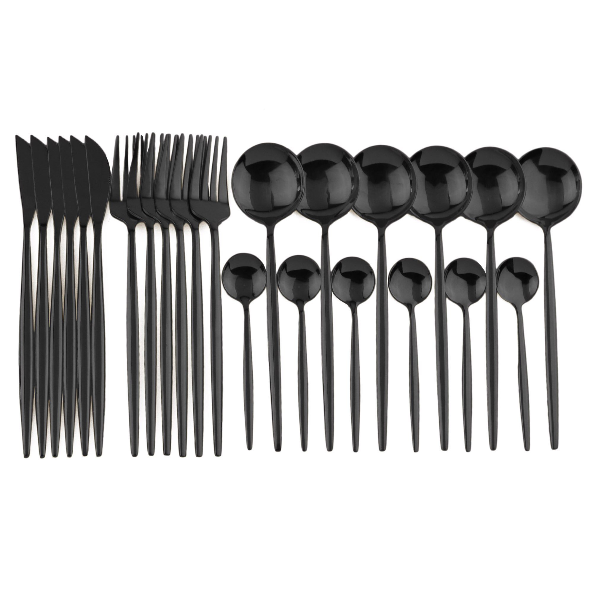 24pcs Black Western Dinnerware Set Stainless Steel Cutlery Set Fork Knife Spoon Tableware Set Flatware Set Silverware Set 24pcs Black Western Dinnerware Set Stainless Steel Cutlery Set Fork Knife Spoon Tableware Set Flatware Set Silverware Set