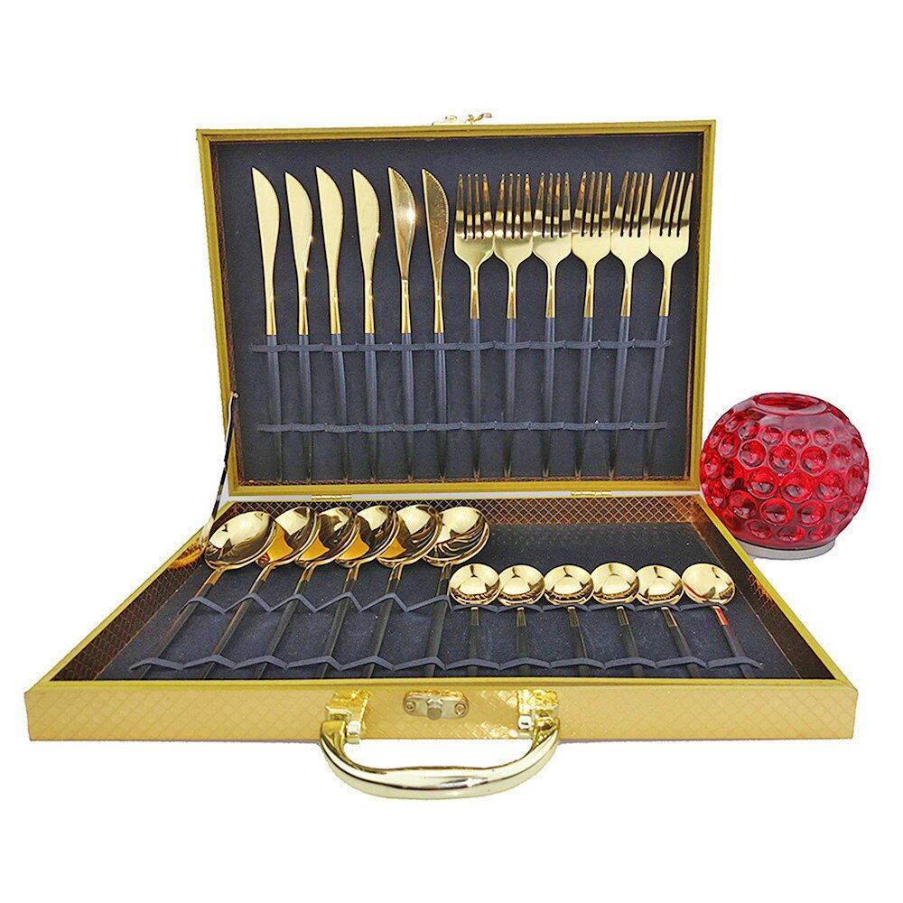 24pcs White Gold Dinnerware Set Stainless Steel Knife Fork Spoon Cutlery Set Kitchen Tableware Set Flatware Set Wholesale