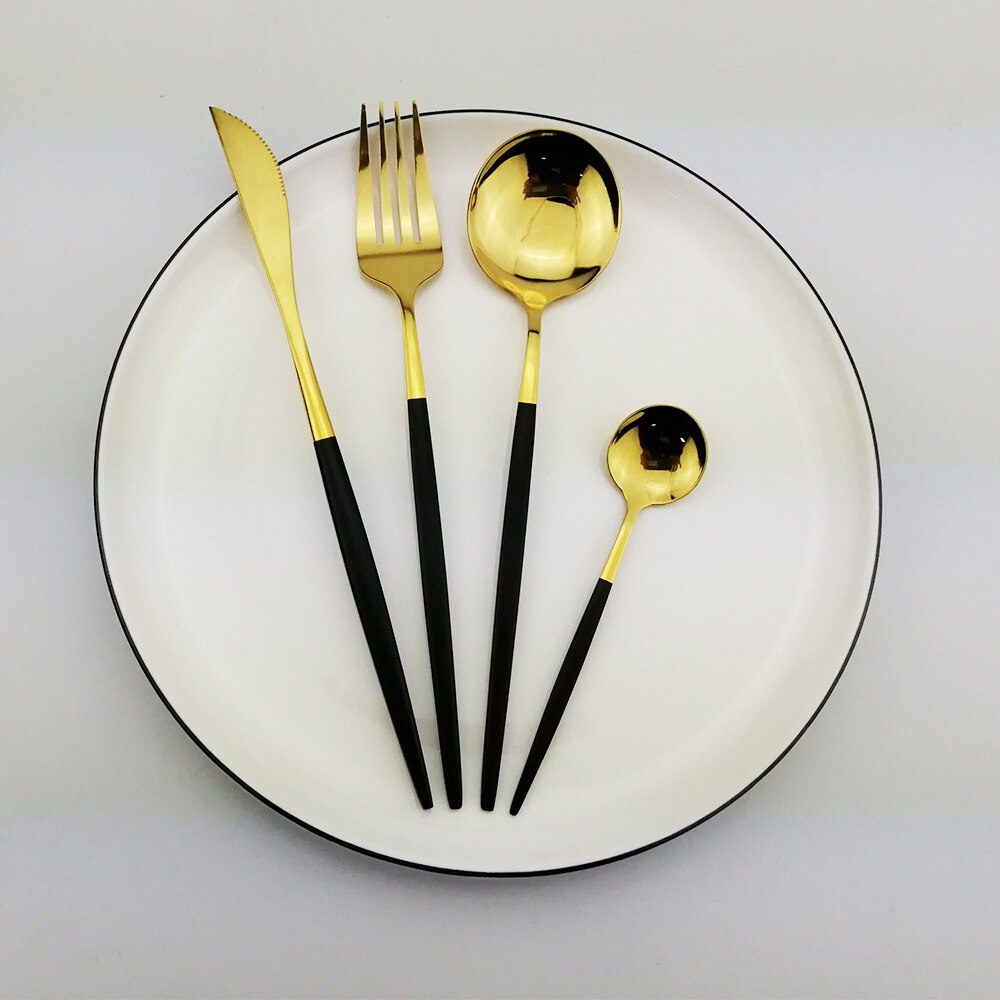 24pcs White Gold Dinnerware Set Stainless Steel Knife Fork Spoon Cutlery Set Kitchen Tableware Set Flatware Set Wholesale