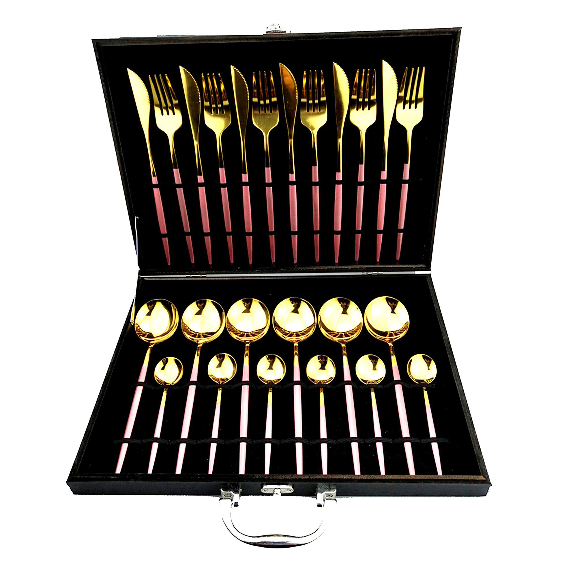 24pcs White Gold Dinnerware Set Stainless Steel Knife Fork Spoon Cutlery Set Kitchen Tableware Set Flatware Set Wholesale