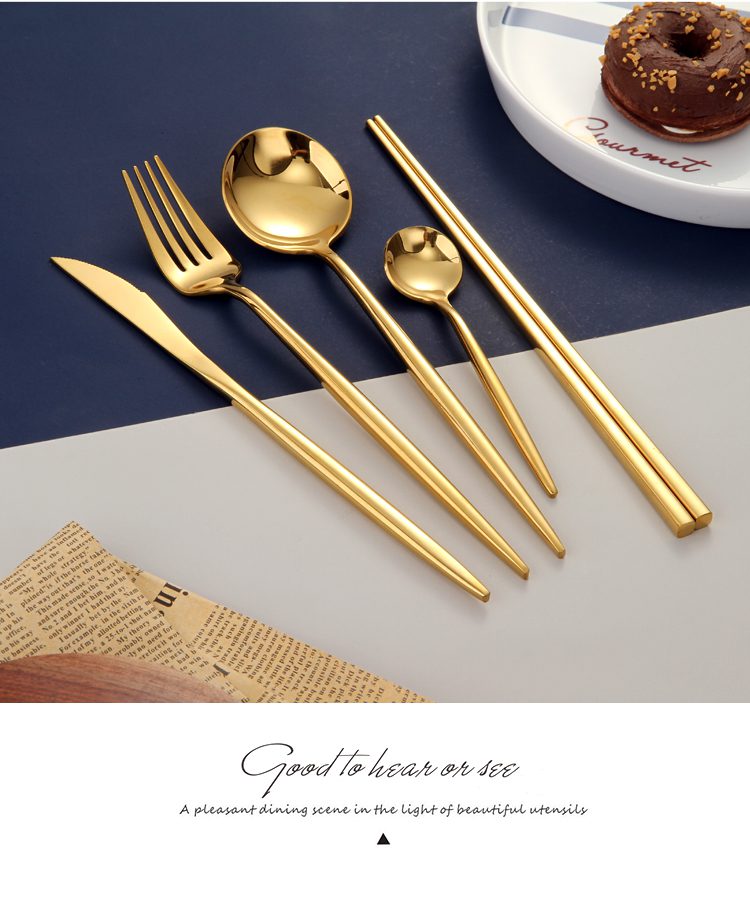 Gold Cutlery Set Forks Spoons Knives Tableware Steel Cutlery Set Stainless Steel Dinnerware Set Chopstick Spoon Knife Fork Gold Cutlery Set Forks Spoons Knives Tableware Steel Cutlery Set Stainless Steel Dinnerware Set Chopstick Spoon Knife Fork