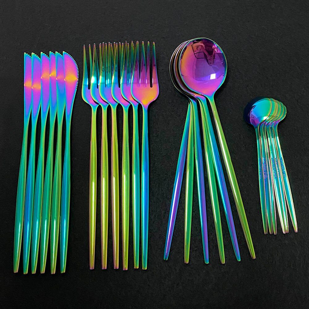 24Pcs New Green Gold Cutlery Set Mirror Dinnenrware Set Stainless Steel Flatware Dinner Knife Fork Spoon Teaspoon For Home