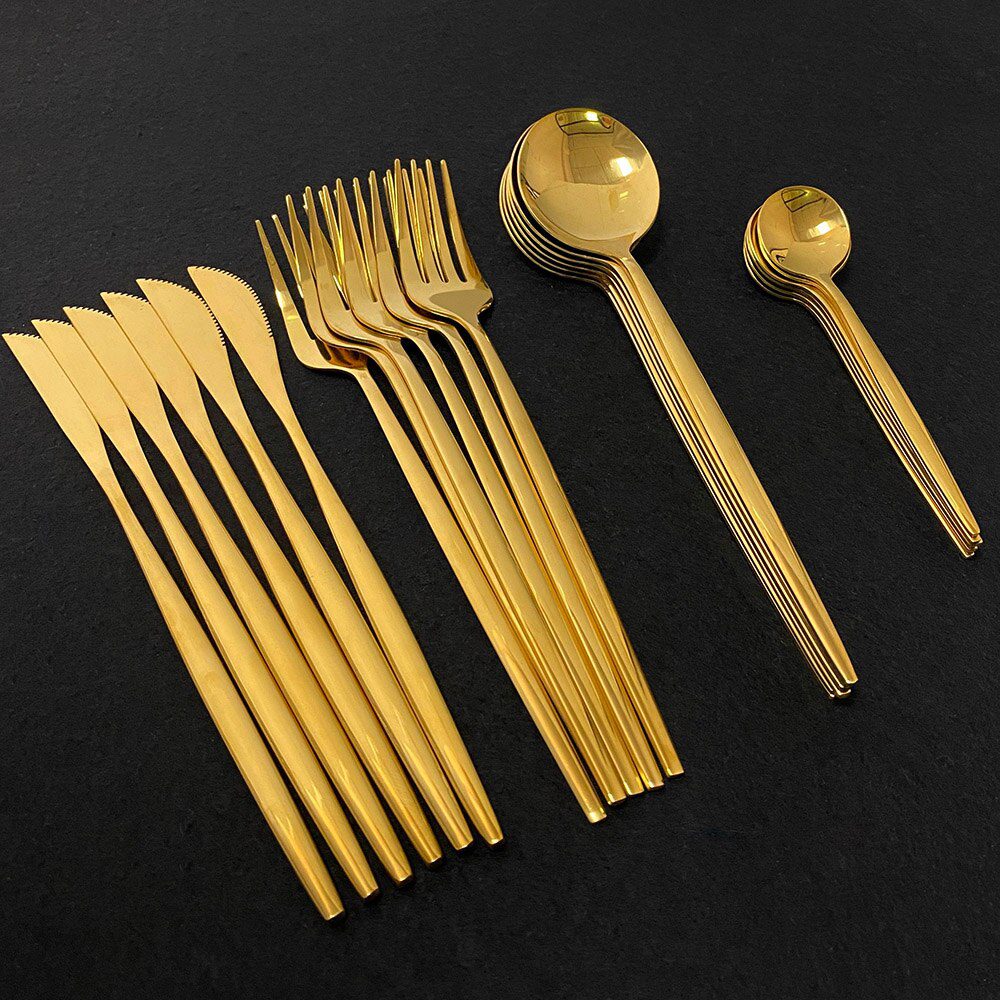 24Pcs New Green Gold Cutlery Set Mirror Dinnenrware Set Stainless Steel Flatware Dinner Knife Fork Spoon Teaspoon For Home