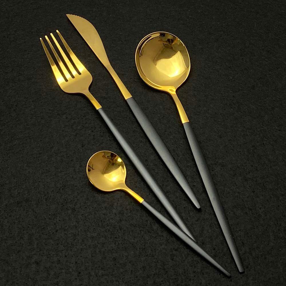 24Pcs New Green Gold Cutlery Set Mirror Dinnenrware Set Stainless Steel Flatware Dinner Knife Fork Spoon Teaspoon For Home