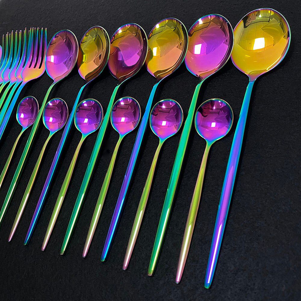 24Pcs New Green Gold Cutlery Set Mirror Dinnenrware Set Stainless Steel Flatware Dinner Knife Fork Spoon Teaspoon For Home