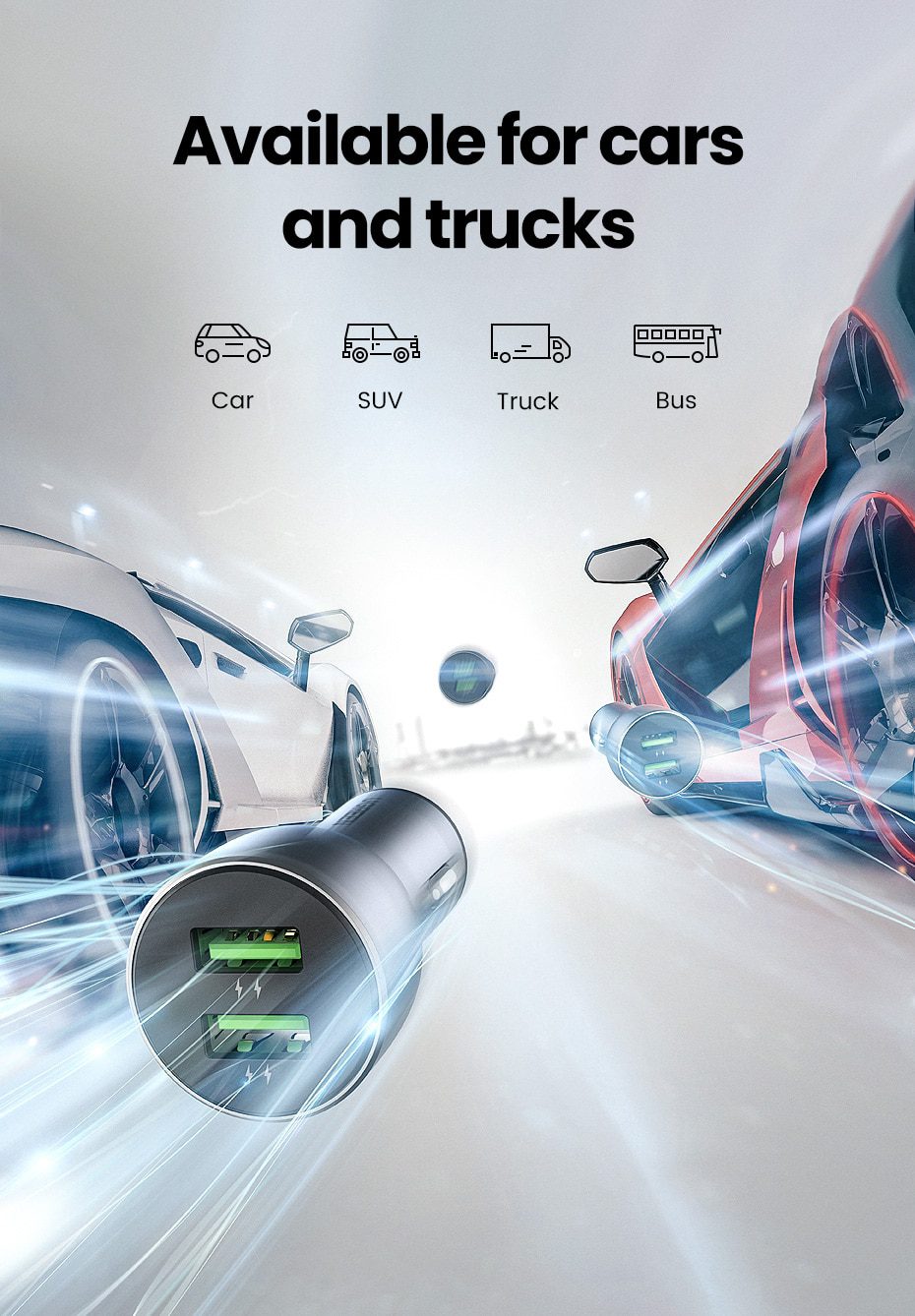 UGREEN Car Charger,Fast Charger for Redmi Note 10，USB Charger for Xiaomi iPhone，Quick 3.0 Charge for Samsung，QC3.0 Phone Charger